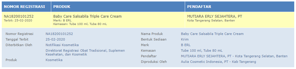 BPOM B Erl Baby Care Triple Cream