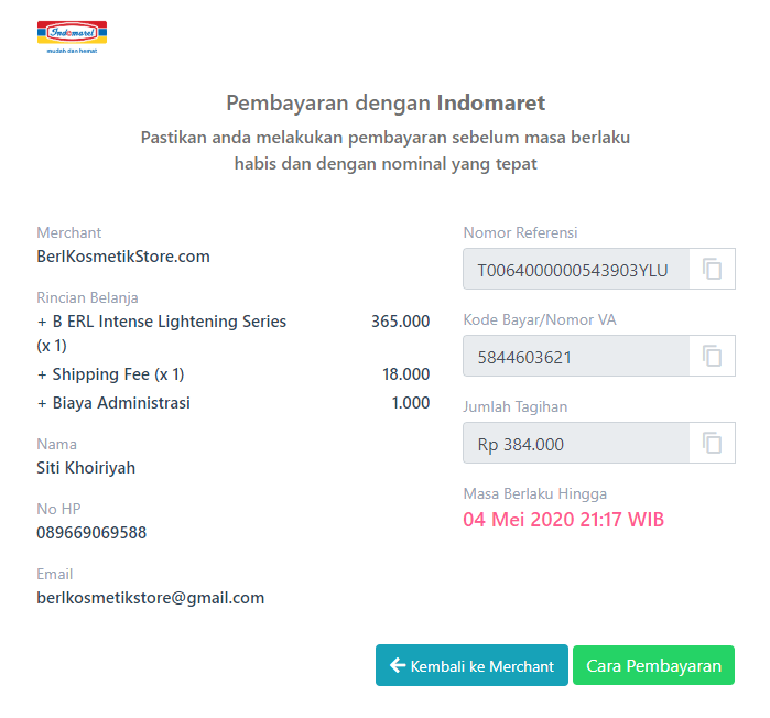 Contoh Pembayaran Melalui Indomaret