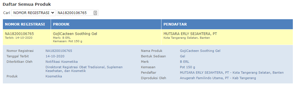 BPOM B Erl GojiCacteen Treatment Soothing Gel