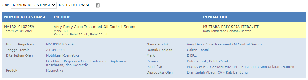 BPOM B Erl Very Berry Acne Treatment Oil Serum